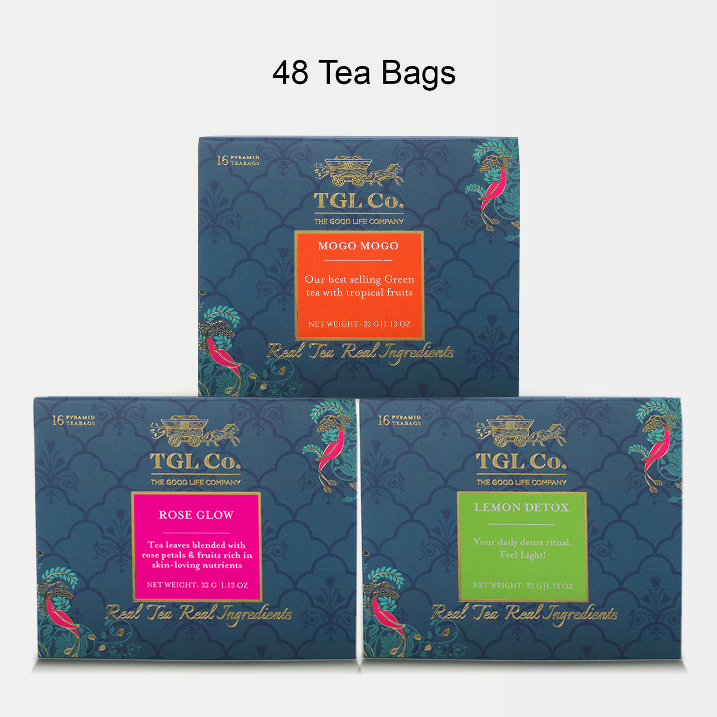 Bundle Pack - Mogo Mogo Green Tea, Lemon Detox & Rose Glow Black Tea Bags (Pack of 3)