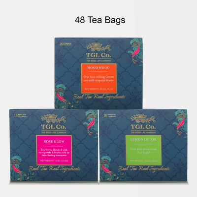 Bundle Pack - Mogo Mogo Green Tea, Lemon Detox & Rose Glow Black Tea Bags (Pack of 3)