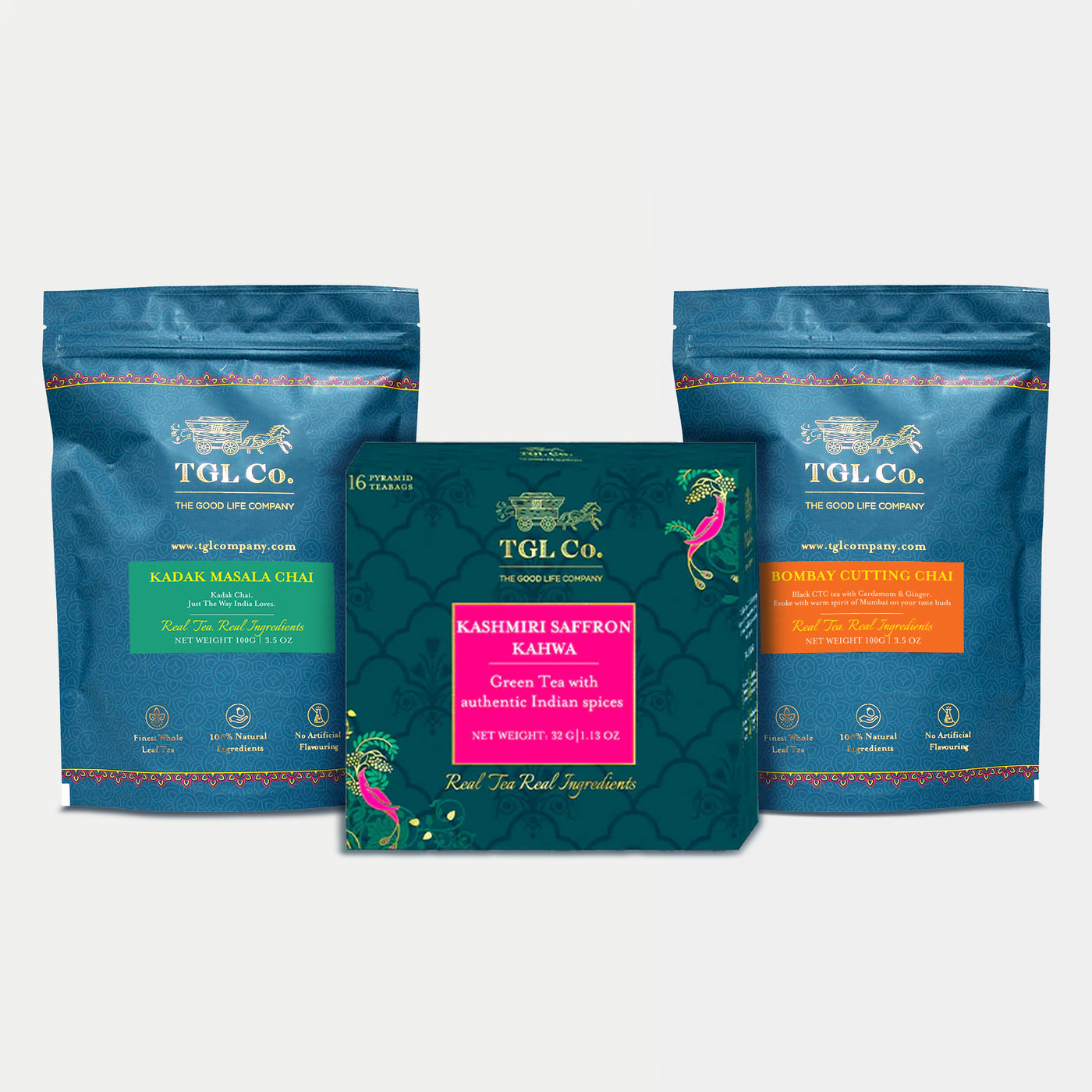 Monsoon Lifestyle Experiential Teas (Kadak Masala 100 Gram + Bombay cutting Chai 100 Gr + Kashmiri Kahwa Tea 16 Tea Bags)